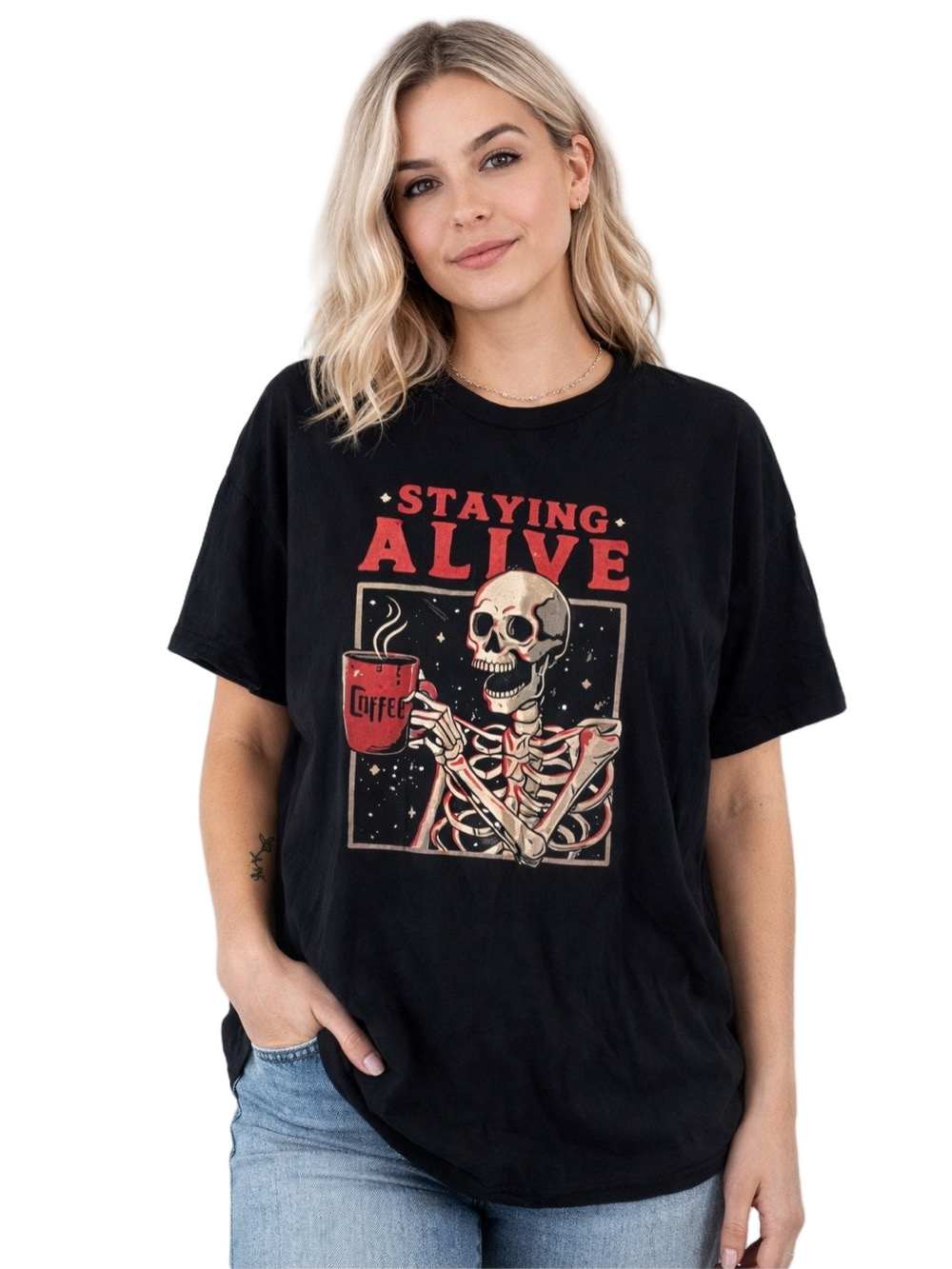 SHEIN Black Graphic Tee with Red Accent